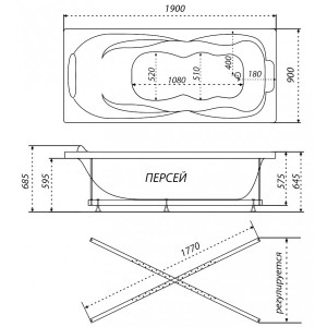 Ванна акриловая Triton Персей Стандарт Flat 190x90 (с краном-переключателем, гидромассажем) план