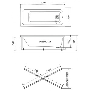 Ванна акриловая Triton Прага Стандарт Flat 170x70 (с краном-переключателем, гидромассажем) план