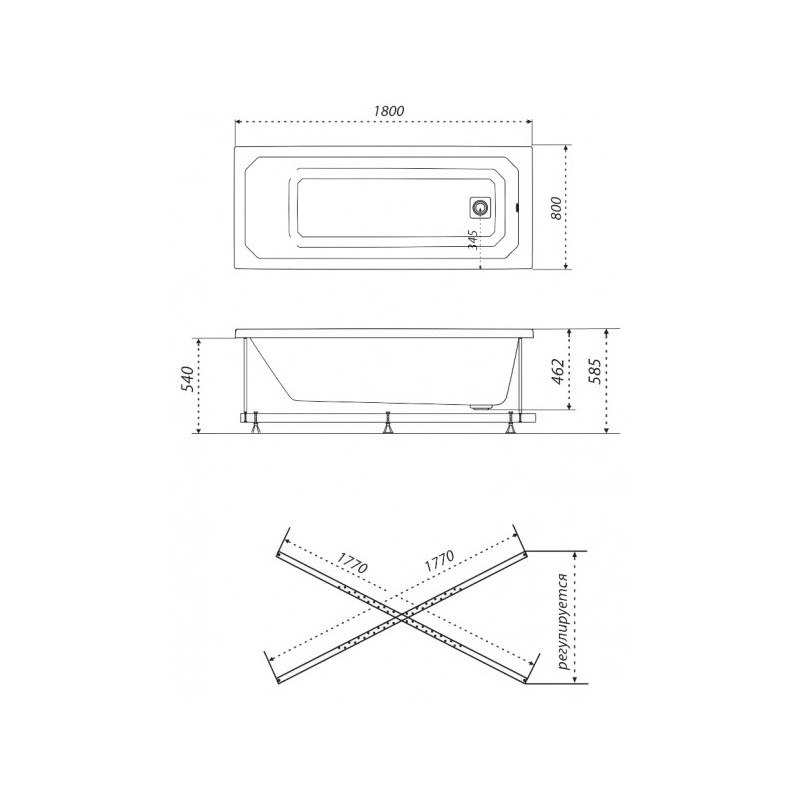 Ванна акриловая Triton Прага Базовая Flat 180x80 (с гидромассажем) план