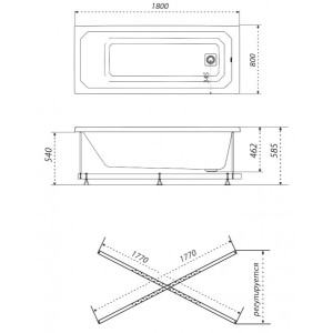 Ванна акриловая Triton Прага Стандарт Flat 180x80 (с краном-переключателем, гидромассажем) план
