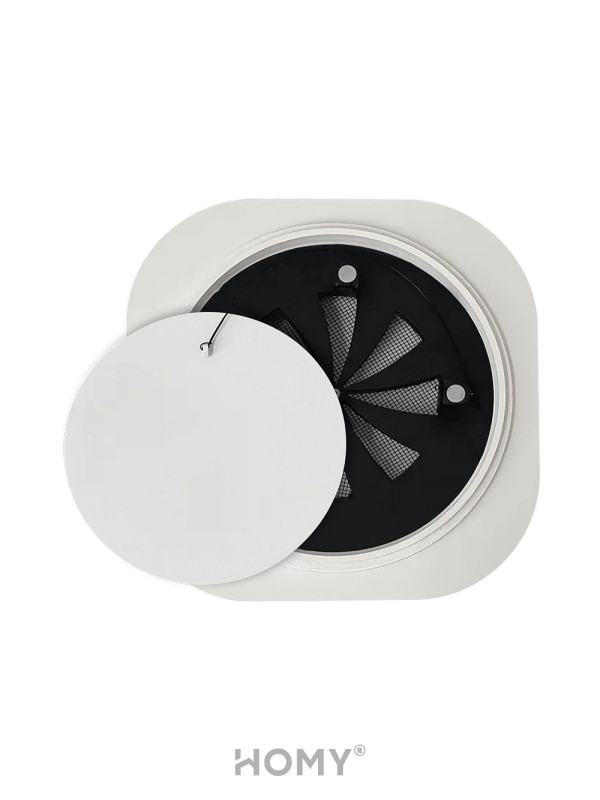 Вентиляционная решетка теневая с вентилятором с таймером и регулировкой воздуха HOMY AIR Круглый A100WRT (d150) белый спереди