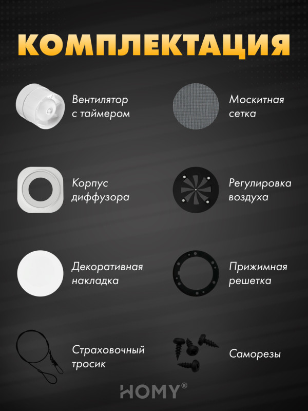 Вентиляционная решетка теневая с вентилятором с таймером и регулировкой воздуха HOMY AIR Круглый A100WRT (d150) белый комплектация