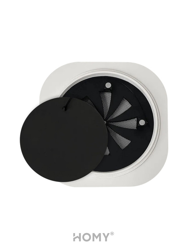 Вентиляционная решетка теневая с вентилятором и регулировкой воздуха HOMY AIR Круглый A100BRS (d150) черная спереди