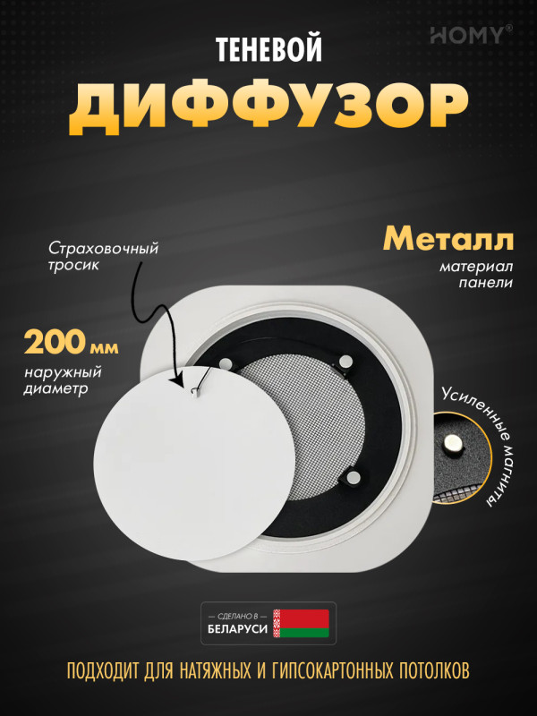 Вентиляционная решетка теневая HOMY AIR Круглый A125W (d200) белая