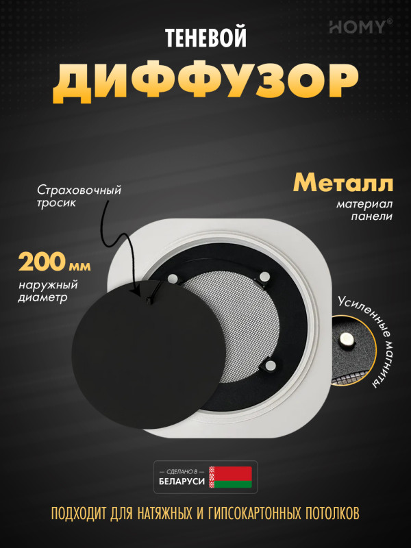 Вентиляционная решетка теневая HOMY AIR Круглый A125B (d200) черная