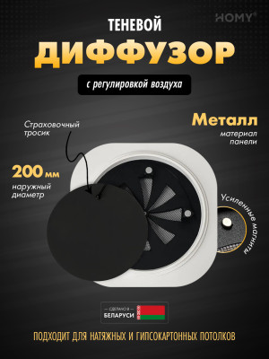 Вентиляционная решетка теневая с регулировкой воздуха HOMY AIR Круглый A125BR (d200) черная