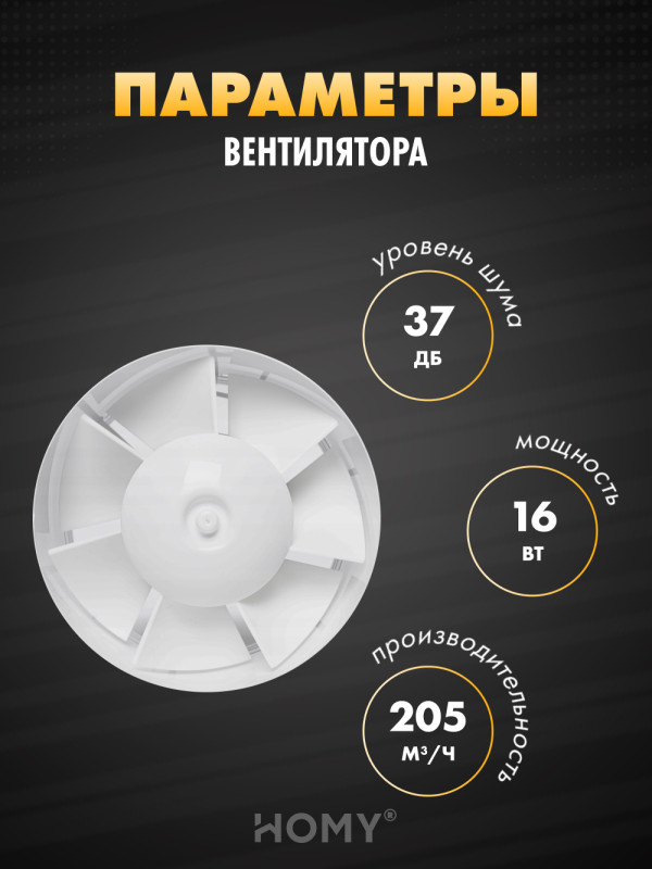 Вентиляционная решетка теневая с вентилятором с таймером и регулировкой воздуха HOMY AIR Круглый A125BRT (d200) черная параметры