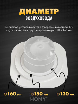 Вентиляционная решетка теневая с вентилятором с таймером HOMY AIR Круглый A125WT (d200) белая диаметр