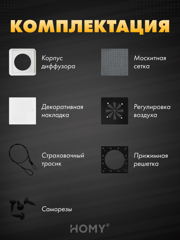 Вентиляционная решетка теневая с регулировкой воздуха HOMY AIR Квадратный AS125WR (20x20) белая комплектация