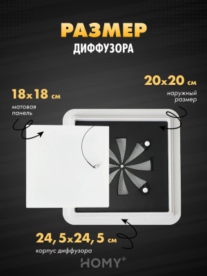 Вентиляционная решетка теневая с регулировкой воздуха HOMY AIR Квадратный AS125WR (20x20) белая размер