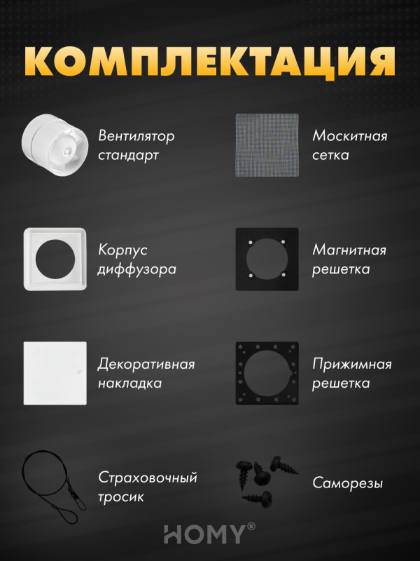 Вентиляционная решетка теневая с вентилятором HOMY AIR Квадратный AS125WS (20x20) белая комплектация