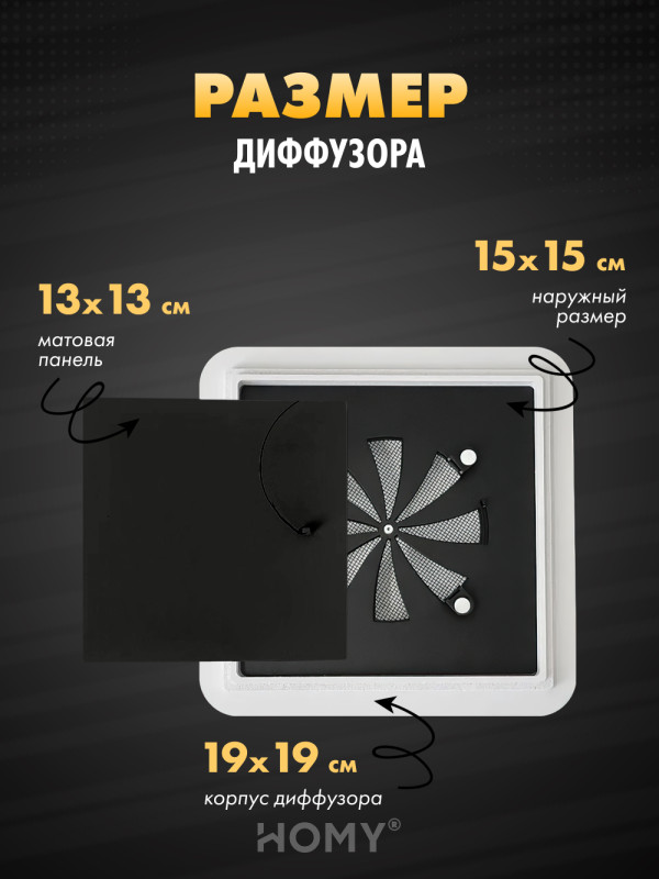 Вентиляционная решетка теневая с вентилятором и регулировкой воздуха HOMY AIR Квадратный AS100BRS (15x15) черная размер