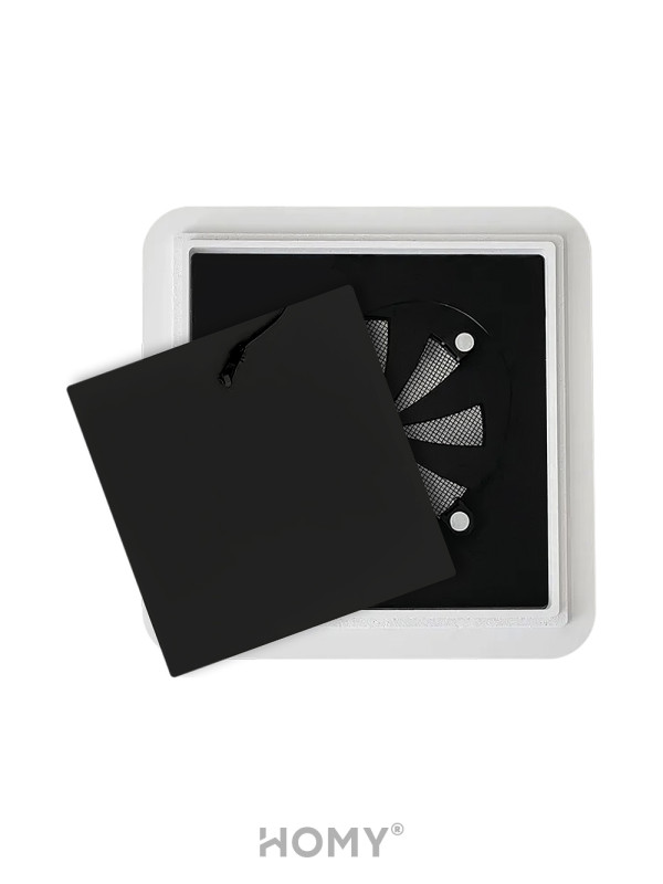 Вентиляционная решетка теневая с вентилятором и регулировкой воздуха HOMY AIR Квадратный AS125BRS (20x20) черная спереди