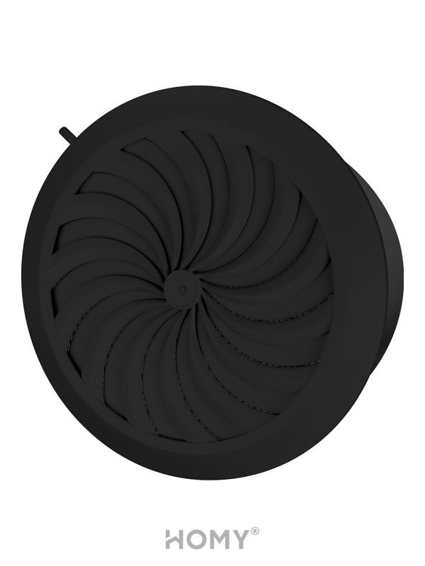 Решетка с сеткой и регулировкой потока воздуха Awenta Classic T86CZ (d125) черная сбоку