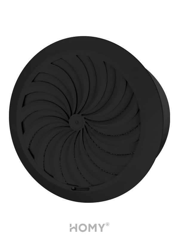 Решетка с сеткой и регулировкой потока воздуха Awenta Classic T95CZ (d100) черная сбоку