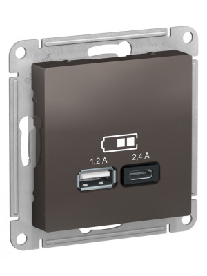 Розетка Systeme Electric AtlasDesign ATN000639 мокко сбоку