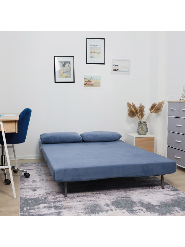 Диван DiArt Элли 120 синий/бук в интерьере в разложенном виде