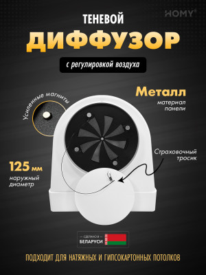 Вентиляционная решетка теневая HOMY AIR OPTIMA Круглый AO125WR белая с регулировкой