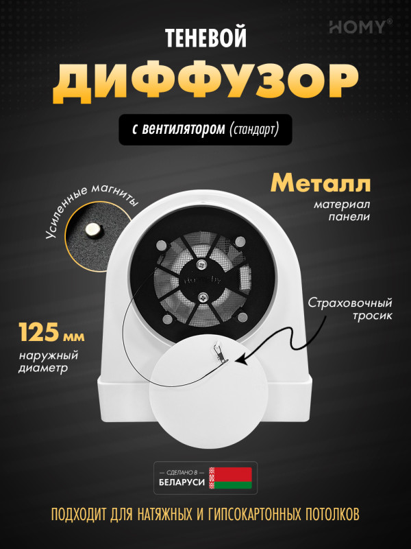 Вентиляционная решетка теневая HOMY AIR OPTIMA Круглый AO125WS белая с вентилятором