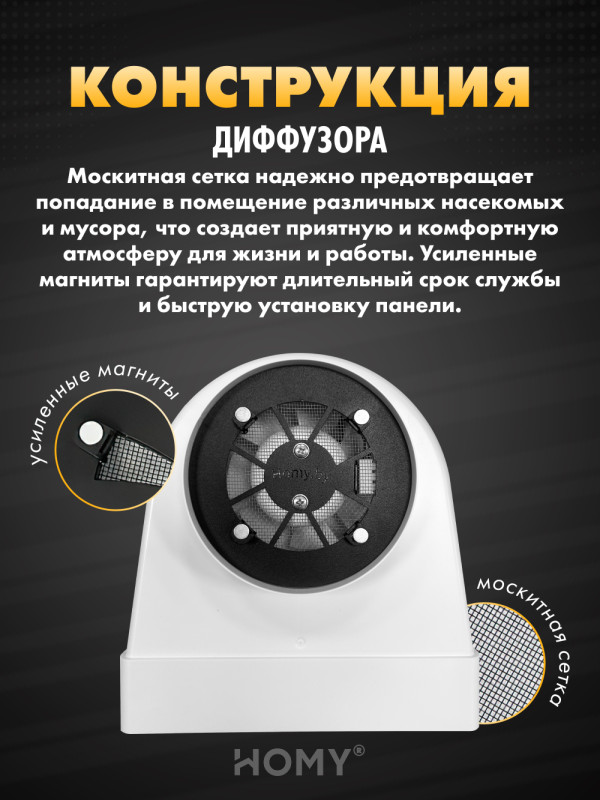 Вентиляционная решетка теневая HOMY AIR OPTIMA Круглый AO125WS белая с вентилятором конструкция