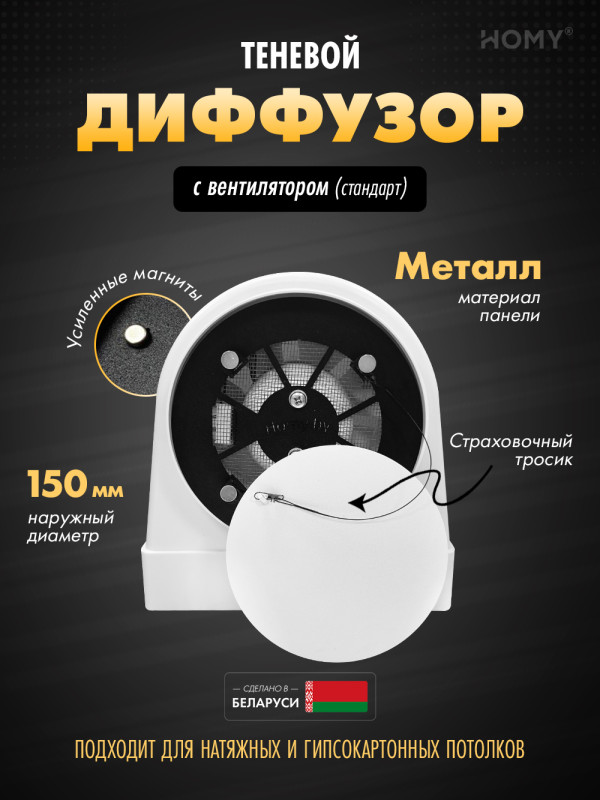 Вентиляционная решетка теневая HOMY AIR OPTIMA Круглый AO150WS белая с вентилятором