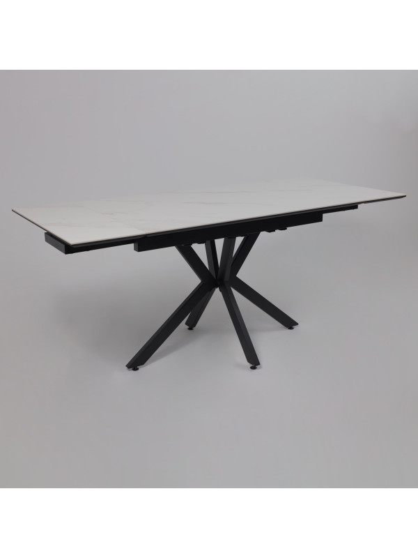 Кухонный стол Lepremo AV 2111 белый матовый Snow White/черный в раздвижном виде
