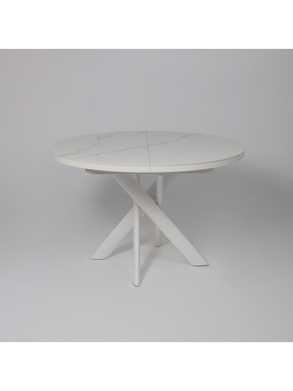 Кухонный стол MamaDoma Ronaldo-120 Patagonoa Bianco Gloss Premium Cer/белый раздвижной механизм (1)