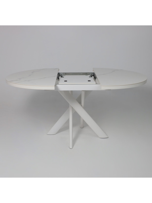 Кухонный стол MamaDoma Ronaldo-120 Patagonoa Bianco Gloss Premium Cer/белый раздвижной механизм )