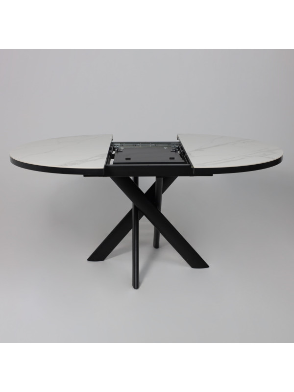 Кухонный стол MamaDoma Ronaldo-120 Patagonoa Bianco Gloss Premium Cer/черный раздвижной механизм (2)