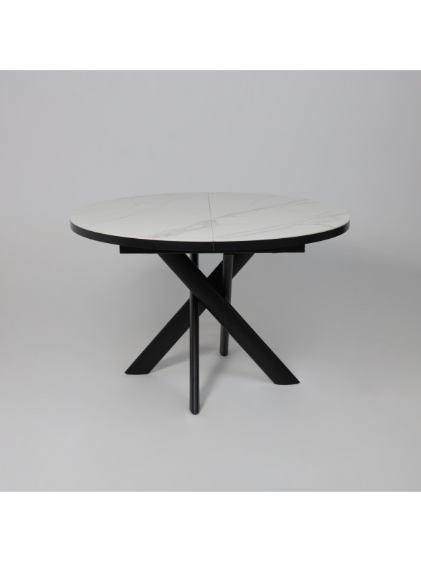 Кухонный стол MamaDoma Ronaldo-120 Patagonoa Bianco Gloss Premium Cer/черный раздвижной механизм (1)