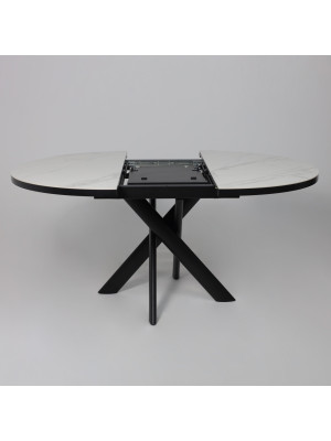 Кухонный стол MamaDoma Ronaldo-120 Patagonoa Bianco Gloss Premium Cer/черный раздвижной механизм (2)