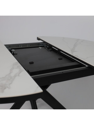 Кухонный стол MamaDoma Ronaldo-120 Patagonoa Bianco Gloss Premium Cer/черный раздвижной механизм