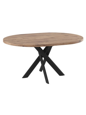 Кухонный стол MamaDoma Ronaldo-120 дуб Веллингтон/черный в раздвижном виде