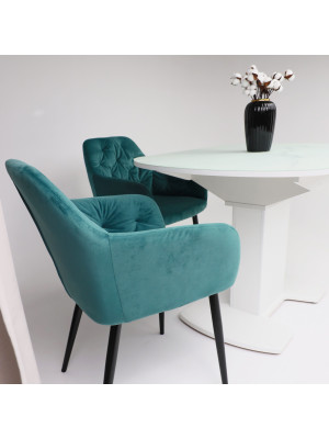 Кухонный стол Аврора Корсика мрамор белый/белый матовый в интерьере