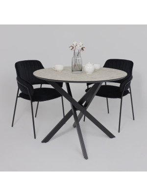 Кухонный стол Аврора Мехико мрамор светлый (белый)/черный матовый в интерьере