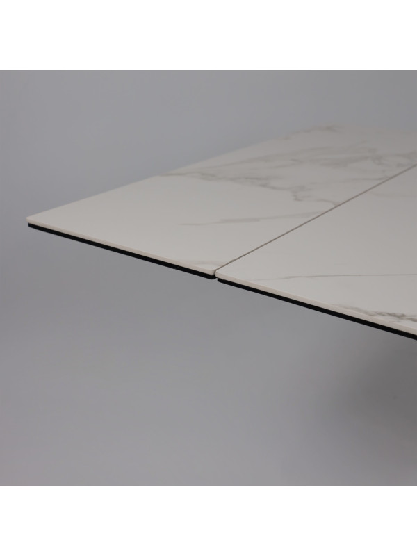 Кухонный стол Аврора Монако New камень белый Greys White/черный матовый раздвижной механизм (1)