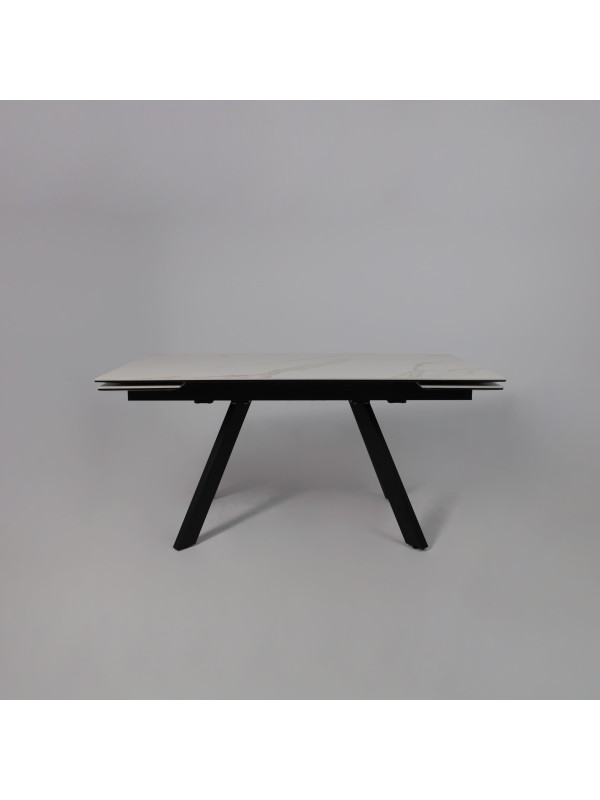 Кухонный стол Аврора Монако New камень белый Greys White/черный матовый раздвижной механизм (2)