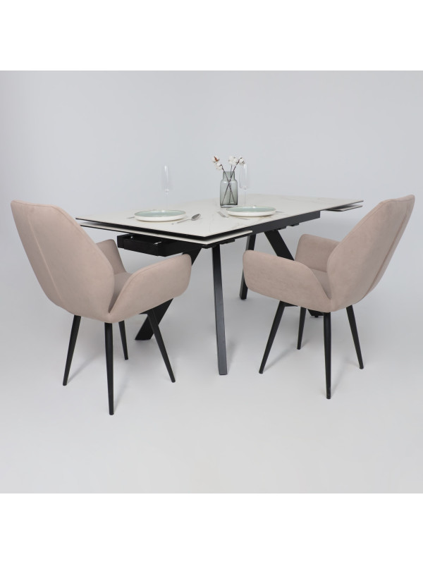 Кухонный стол Аврора Монако New камень белый Greys White/черный матовый в интерьере