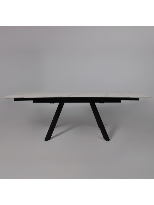 Кухонный стол Аврора Монако New камень белый Greys White/черный матовый раздвижной механизм (4)