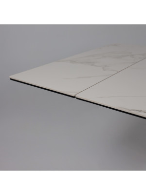 Кухонный стол Аврора Монако New камень белый Greys White/черный матовый раздвижной механизм (1)