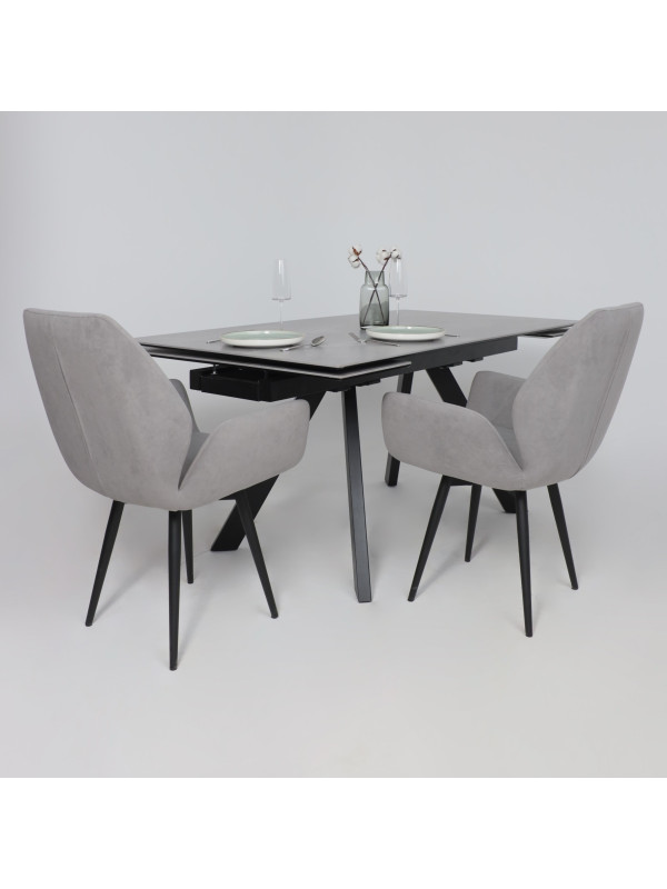 Кухонный стол Аврора Монако New камень серый Greys Grey/черный матовый в интерьере