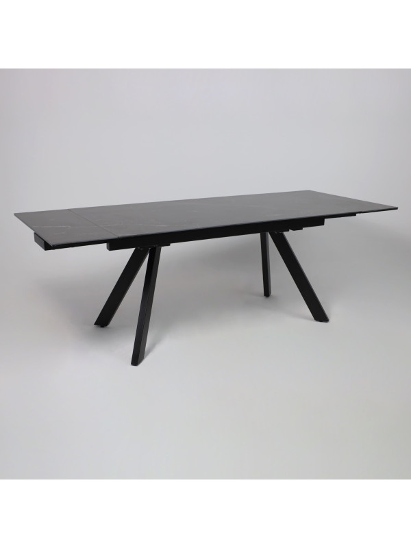 Кухонный стол Аврора Монако New камень черный Greys Black/черный матовый в раздвижном виде