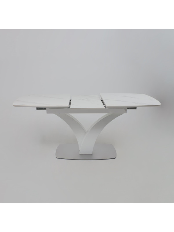 Кухонный стол Аврора Нотр Дам Moderne камень светло-серый Greys Snow/белый Муар раздвижной механизм  (1)