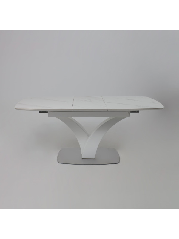 Кухонный стол Аврора Нотр Дам Moderne камень светло-серый Greys Snow/белый Муар раздвижной механизм  (2)