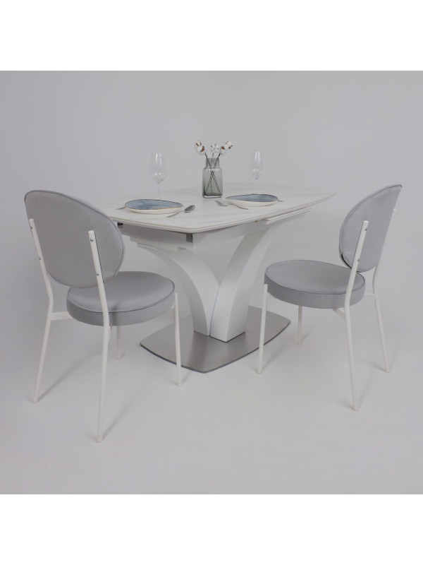 Кухонный стол Аврора Нотр Дам Moderne камень светло-серый Greys Snow/белый Муар в интерьере