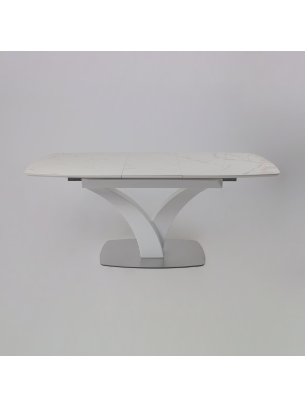 Кухонный стол Аврора Нотр Дам Moderne камень белый Calacata vagli/белый Муар раздвижной механизм (3)