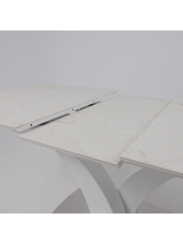 Кухонный стол Аврора Нотр Дам Moderne камень белый Calacata vagli/белый Муар раздвижной механизм