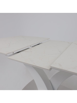 Кухонный стол Аврора Нотр Дам Moderne камень белый Calacata vagli/белый Муар раздвижной механизм