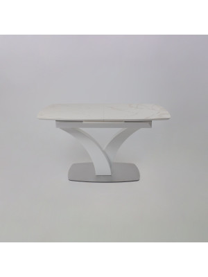 Кухонный стол Аврора Нотр Дам Moderne камень белый Calacata vagli/белый Муар раздвижной механизм (1)