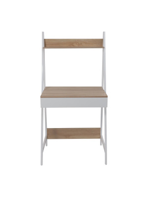 Стол письменный AksHome Shape светлый дуб/белый металл спереди